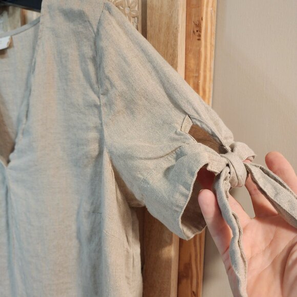 Charter Club Linen Luxury Tie-Sleeve Top Women’s Medium Beige Natural - Picture 3 of 4
